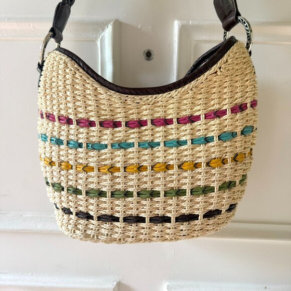 Brighton Woven Straw Shoulder Bag Colorful Striped Hobo Tote Boho Beach Coastal - Picture 13 of 13